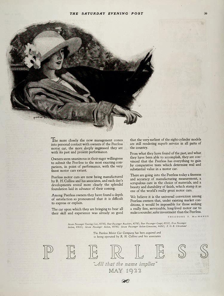 1922 Peerless Auto Advertising